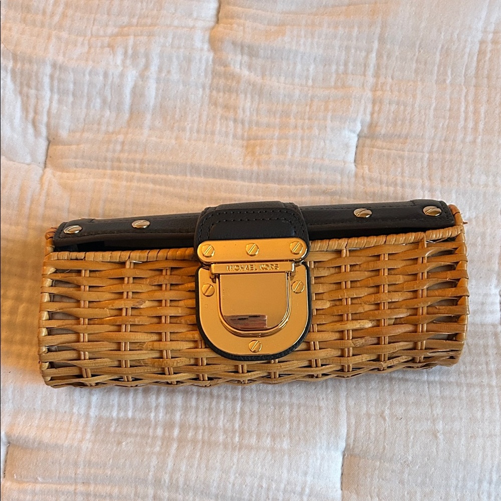 Michael Kors Woven Tan and Navy Clutch